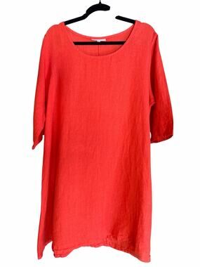Bryn Walker Linen Dress M Tomato Red Lagenlook A-Line Made in USA Coastal Resort